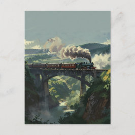 Dampflok-Brücke - Malerische Landschaftskunst Postkarte