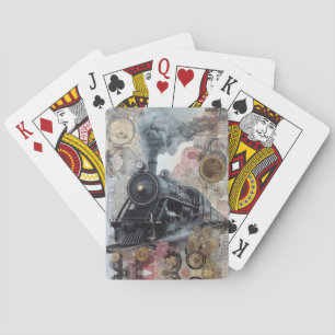 Dampflok im Vintage-Steampunk-Stil Spielkarten