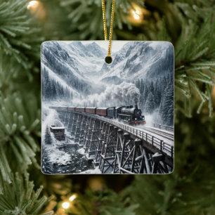 Dampflokomotive auf einem Berggitterbrücke Keramikornament