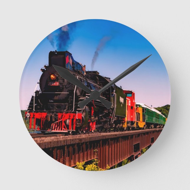 Dampflokomotive Eisenbahn Geschenke Runde Wanduhr (Vorderseite)