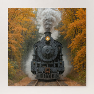 Dampflokomotive im Herbstwald