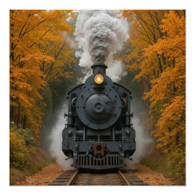 Dampflokomotive im Herbstwald Poster (Vorderseite)