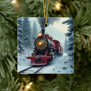 Dampflokomotive im Winterwald Keramikornament
