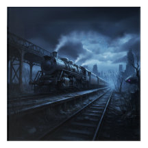 Dampflokomotive in einer dunklen stürmischen Nacht