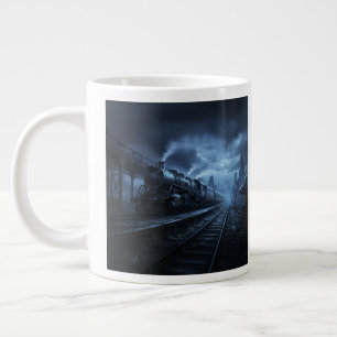 Dampflokomotive in einer dunklen stürmischen Nacht Jumbo-Tasse