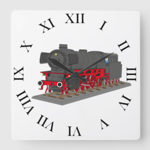 Dampflokomotive Quadratische Wanduhr