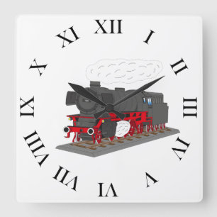Dampflokomotive Quadratische Wanduhr