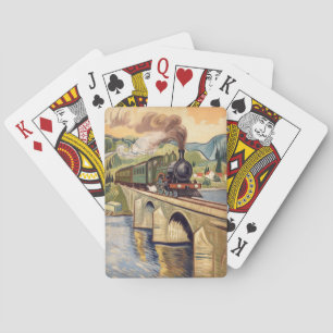 Dampflokomotive überquert Brücke Malerei Spielkarten