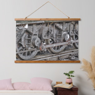 DAMPFLOKOMOTIVE   WANDTEPPICH MIT HOLZRAHMEN