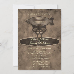 Dampfluftschiff-Steampunk-Hochzeitseinladung Einladung