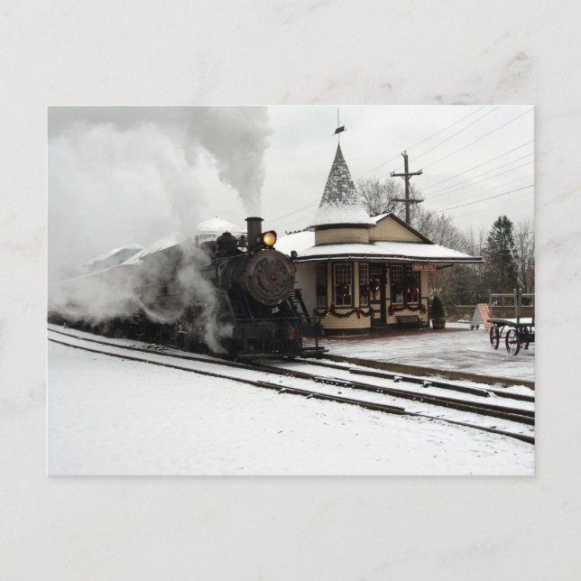 Dampfmaschine im Winterschnee Postkarte (Vorderseite)