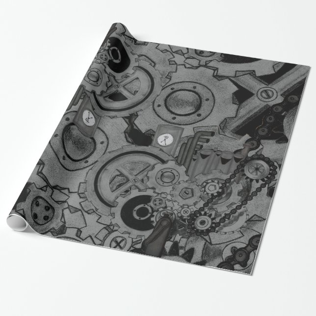 Dampfmaschine (Monochrom) Geschenkpapier (Ungerollt)