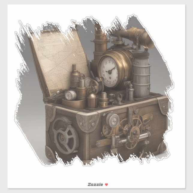 Dampfmaschine - Vintage Schatztruhe Aufkleber (Blatt)