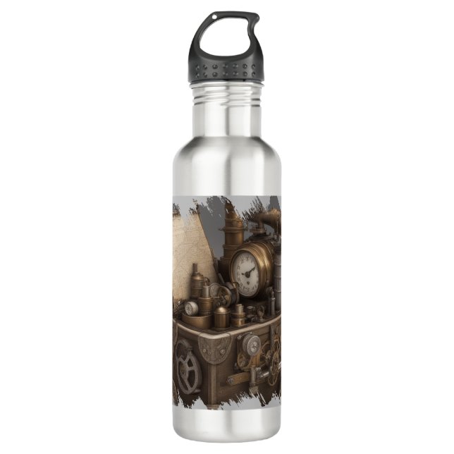 Dampfmaschine - Vintage Schatztruhe Edelstahlflasche (Vorderseite)