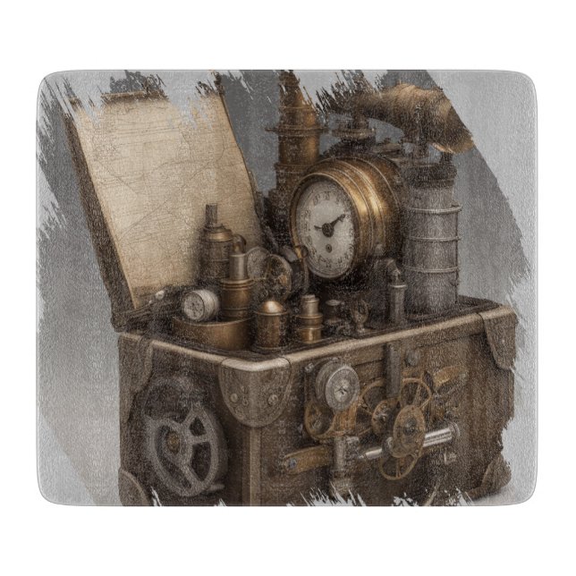 Dampfmaschine - Vintage Schatztruhe Schneidebrett (Vorderseite)