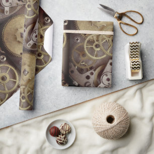 Dampfmaschinen-Industrieuhr-Zahnräder Wrap/Bastelp Geschenkpapier