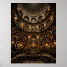 Dampfmaschinenhalle mit Uhrwerk-Mechanik Poster