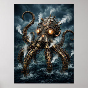 Dampfpanzer-Mechanischer Krake steigt aus dem Ozea Poster