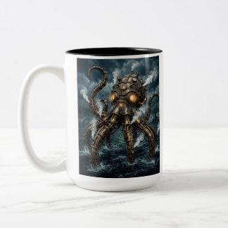 Dampfpanzer-Mechanischer Krake steigt aus dem Ozea Zweifarbige Tasse