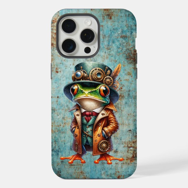 Dampfpunk-Frosch iPhone 15 Pro Max Hülle (Rückseite)