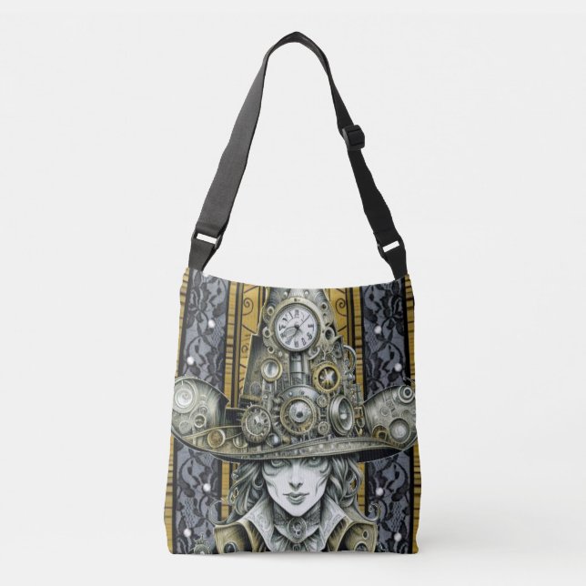 Dampfpunk-Hatter (1): Crossbody Bag Tragetaschen Mit Langen Trägern (Vorderseite)