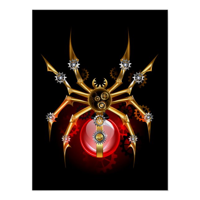 Dampfpunk-Spinne auf Schwarz Poster (Vorderseite)