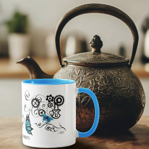 Dampfpunk-Stammes-Schmetterlinge Blaue Zahnräder W Tasse