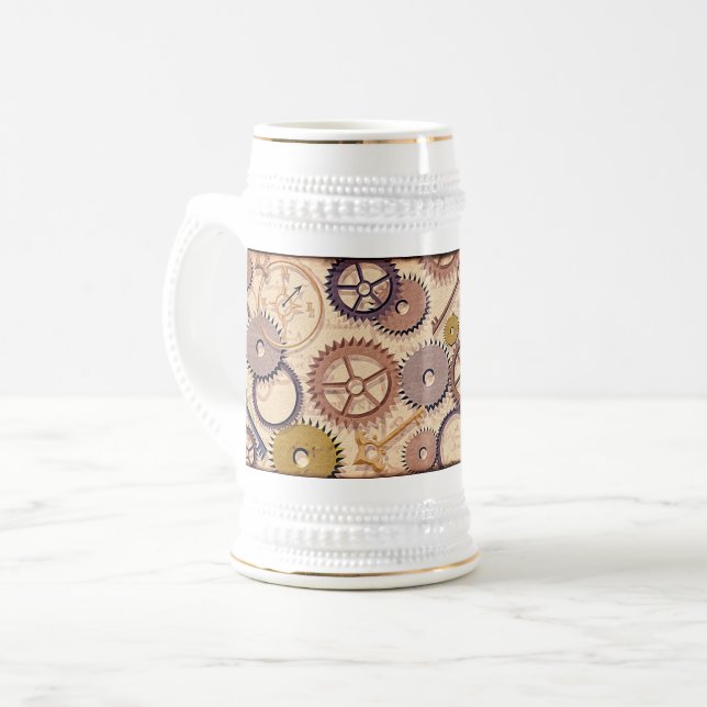 Dampfrad, Getriebe, Schlüssel, Alte Ölfarbe Bierglas (Vorderseite Links)