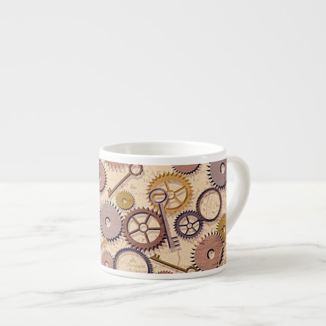 Dampfrad, Getriebe, Schlüssel, Alte Ölfarbe Espressotasse (Vorderseite Rechts)