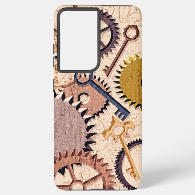 Dampfrad, Getriebe, Schlüssel, Alte Ölfarbe Samsung Galaxy Hülle (Rückseite)