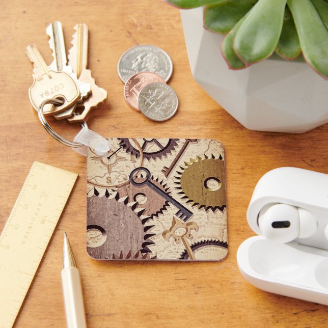 Dampfrad, Getriebe, Schlüssel, Alte Ölfarbe Schlüsselanhänger (Schreibtisch)