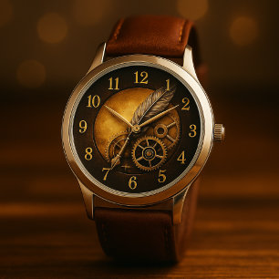 Dampfräder-Uhrfederkunstwerk im Antik-Gold-Stil Armbanduhr