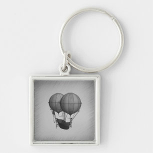Dampfram-Silber-Heißluftballons mit Schiff Schlüsselanhänger