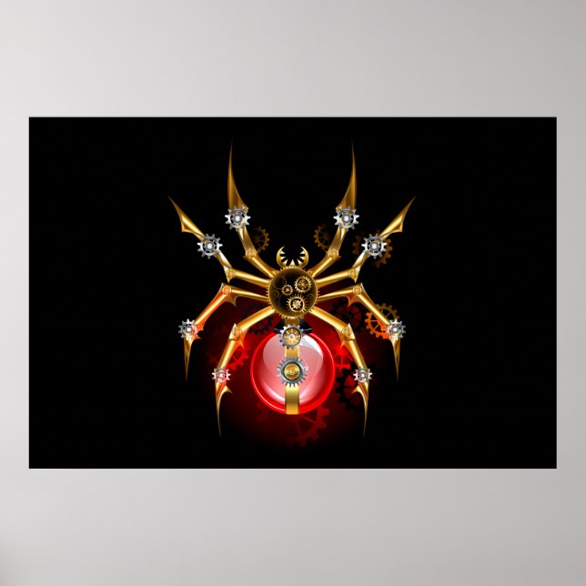 Dampfratten-Spinne auf Schwarz Poster (Vorne)