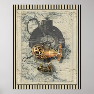 Dampfschiff-Luftschiff-Ballonfahrt Poster