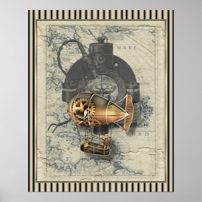 Dampfschiff-Luftschiff-Ballonfahrt Poster (Vorne)