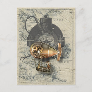 Dampfschiff-Luftschiff-Ballonfahrt Postkarte