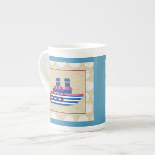 Dampfschiff mit Propeller und Blue Smokestacks Prozellantasse
