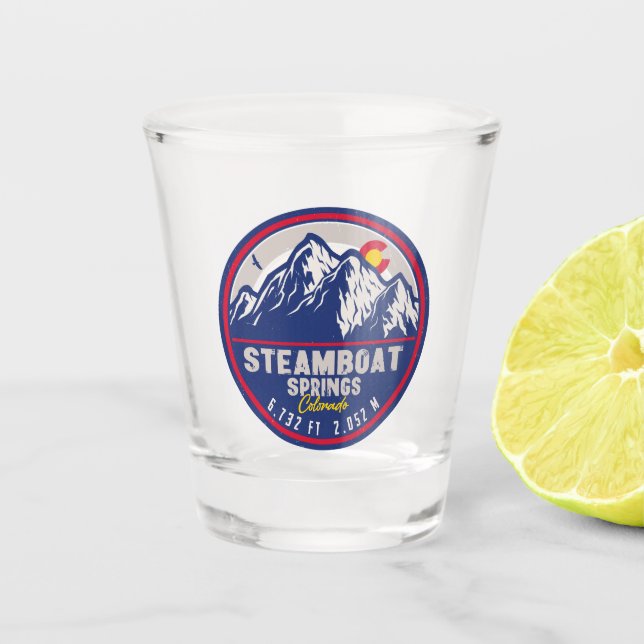 Dampfschiff Springs Colorado Berg Skiwandern Schnapsglas (Vorderseite)