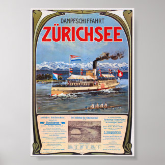 Dampfschiffahrt Zürichsee Poster vintage 1900