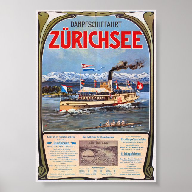 Dampfschiffahrt Zürichsee Poster vintage 1900 (Devant)