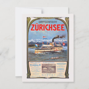 Dampfschiffahrt Zürichsee Vintage Poster 1900 Postkarte