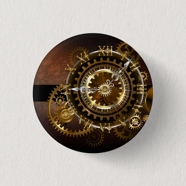 Dampfuhr mit antiken Gängen Button (Vorderseite)