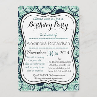 Dampfuhr- und Damast-Geburtstagsparty Einladung