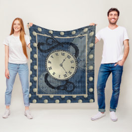 Dampfuhren und Schädel blau Fleecedecke