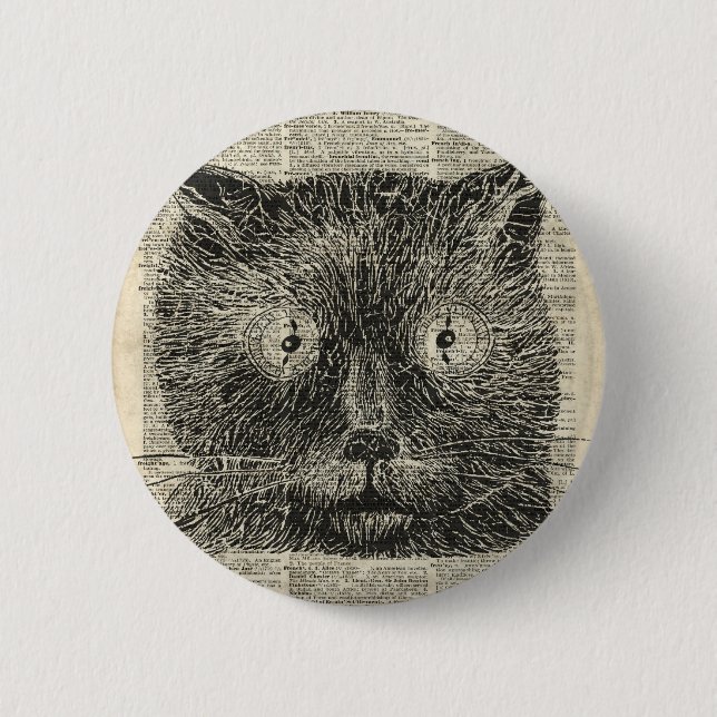 Dampfuhrwerk-Uhr Augen Katze über Wörterbuchseite Button (Vorderseite)
