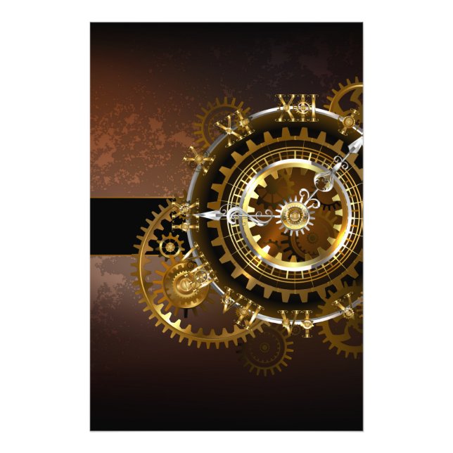 Dampfuhrwerk-Uhr mit antiken Zahnrädern Fotodruck (Vorne)