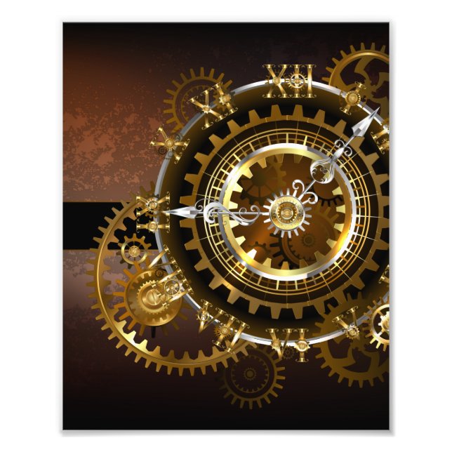 Dampfuhrwerk-Uhr mit antiken Zahnrädern Fotodruck (Vorne)