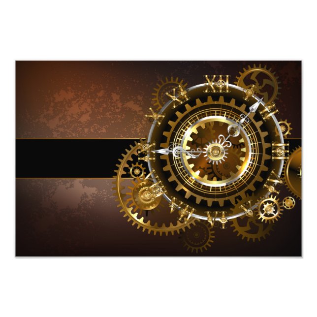 Dampfuhrwerk-Uhr mit antiken Zahnrädern Fotodruck (Vorne)