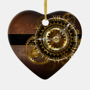 Dampfuhrwerk-Uhr mit antiken Zahnrädern Keramik Ornament